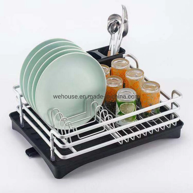 Plastic Tray Aluminum Rust Proof Dish Drying Rack with Swivel Draining Spout