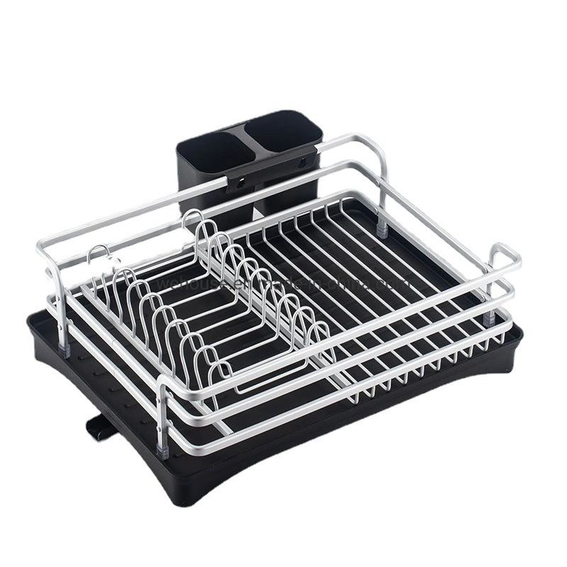 Bowl Plates Aluminum Dish Drain Pan Drying Rack with Cutlery Holder Kitchen Tray Accessories