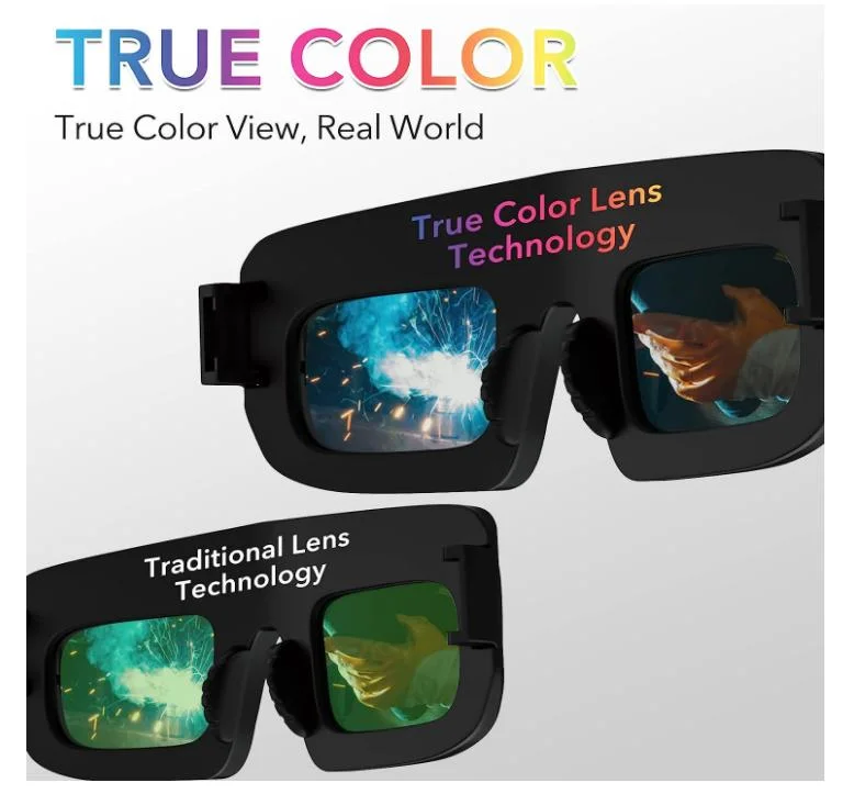 Factory Supply True Color Solar Powered Auto Darkening Welding Goggles, 2 Sensors Welder Glasses for TIG MIG MMA Plasma