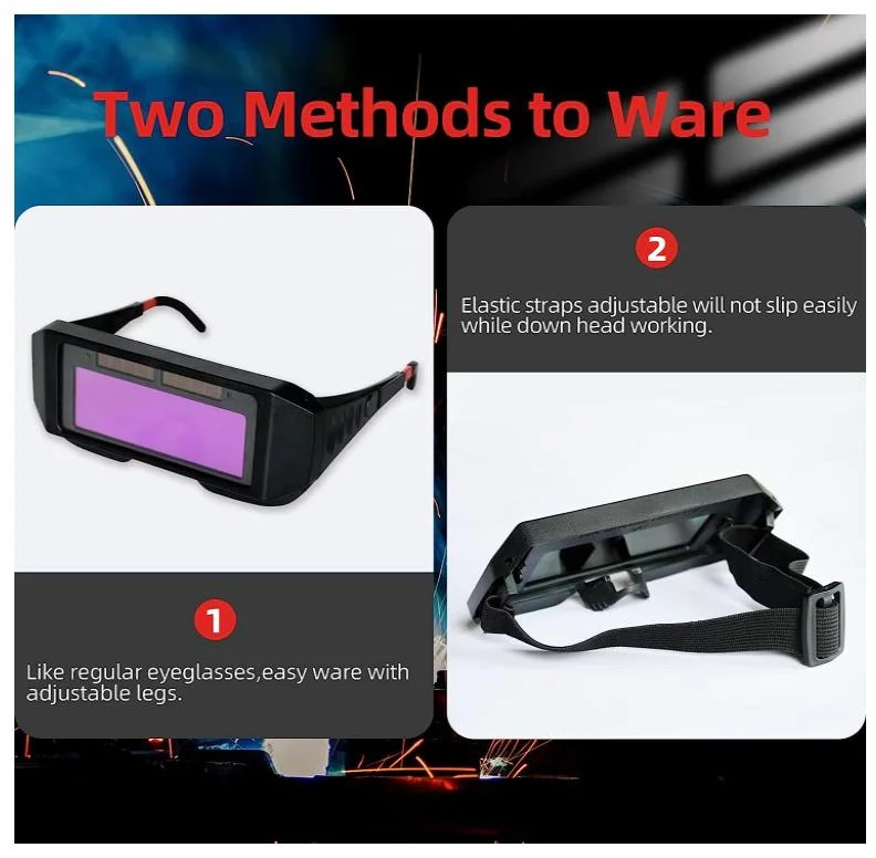 Factory Supply True Color Solar Powered Auto Darkening Welding Goggles, 2 Sensors Welder Glasses for TIG MIG MMA Plasma
