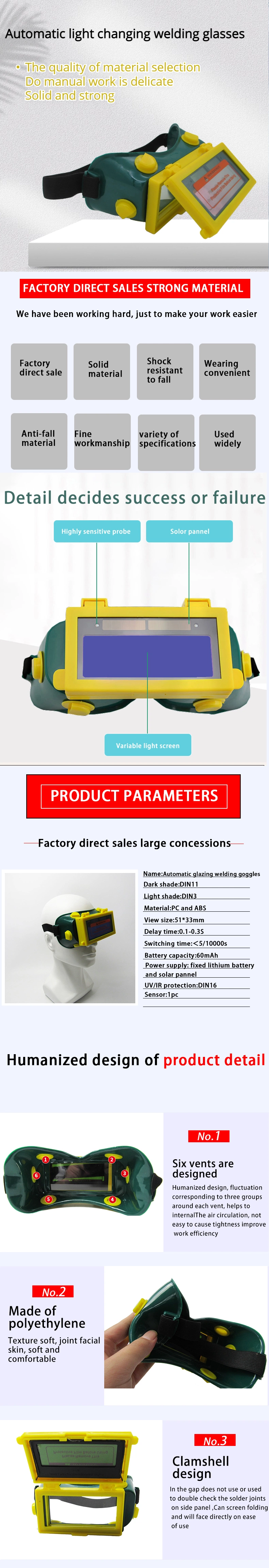 Eye Protection Auto Darkening Welding Safety Glasses with PVC Frame