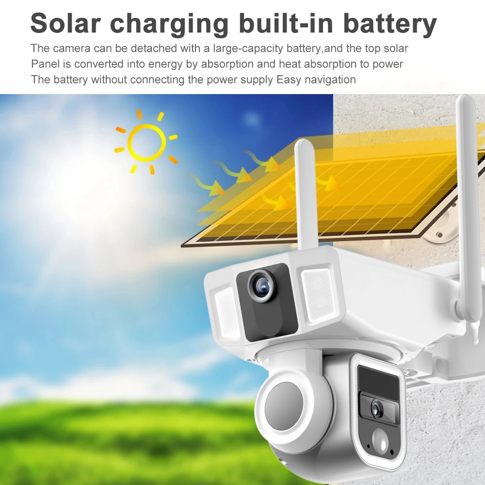 10X Digital Zoom Built-in 30000mAh Batteries Solar Powered PTZ Camera with PIR Detection