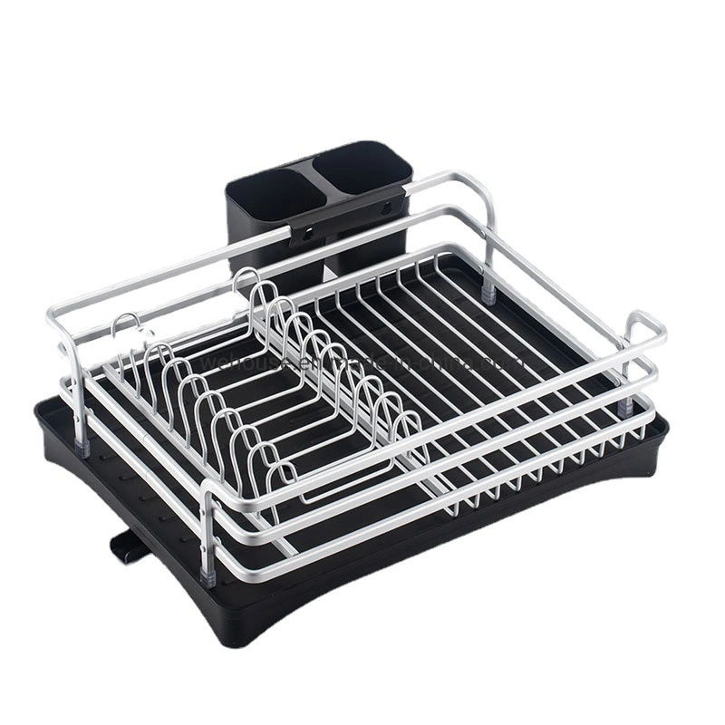 Plastic Tray Aluminum Rust Proof Dish Drying Rack with Swivel Draining Spout