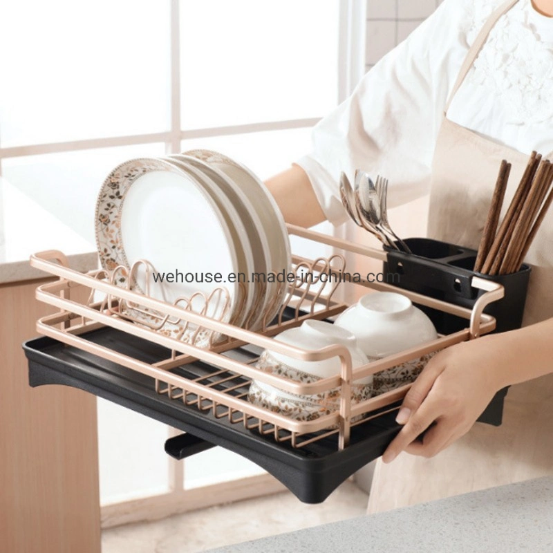 Plastic Tray Aluminum Rust Proof Dish Drying Rack with Swivel Draining Spout