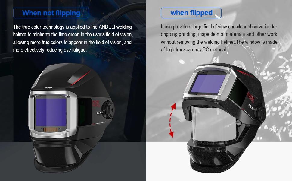 Andeli Large View Welding Helmet Flip up Auto Darkening Welding Mask with Side View Digital Welding Lens True Color 4 Arc Sensor