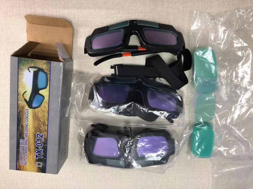 Solar Automatic Darkening Welding Goggles, Welding Glasses, 5 PC Protective Lenses, with a Storage Box Suitable for Glasses