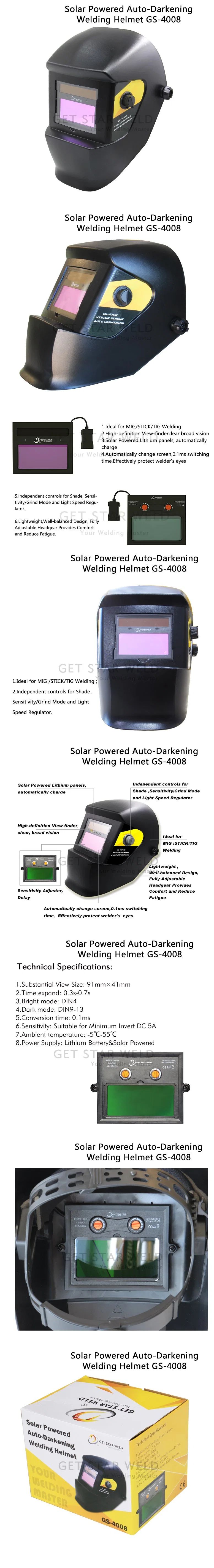 Get Star Weld Large View Solar Powered True Colo Auto Darkening Welding Helmet GS-4008
