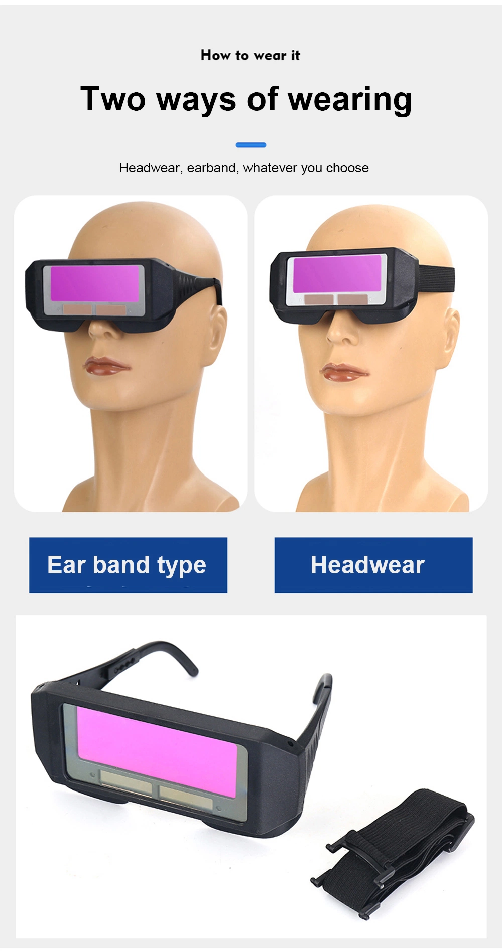 Two Options of Adjustable Temples and Headband Type Automatic Darkening Welding Glasses