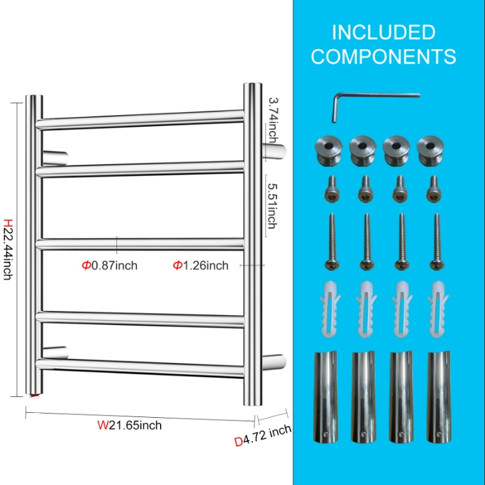 SUS304 Towel Warmer Electric Towel Rails Wall Mounted Heated Drying Rack