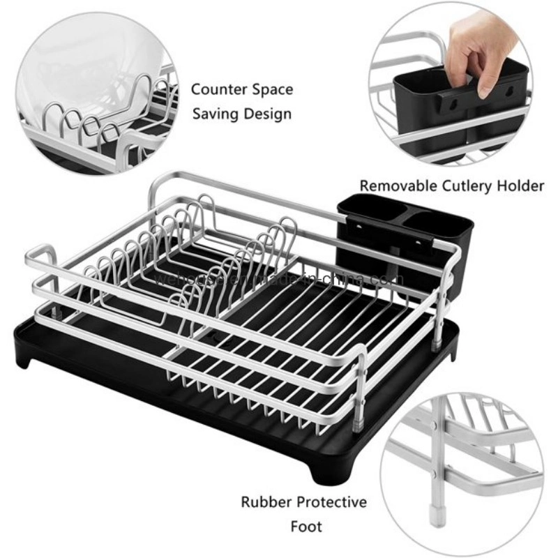 Bowl Plates Aluminum Dish Drain Pan Drying Rack with Cutlery Holder Kitchen Tray Accessories