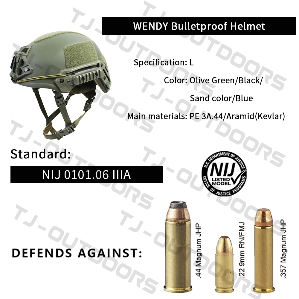 Tj-Outdoors Military/Police/Bulletproof/Antiriot /Bump/Nij Iiia/Tactical Gear/Aramid Fibe/Kevlar/UHMWPE/Fast /M88/Mich/Wendy/Safety/Tactical Ballistic Helmet