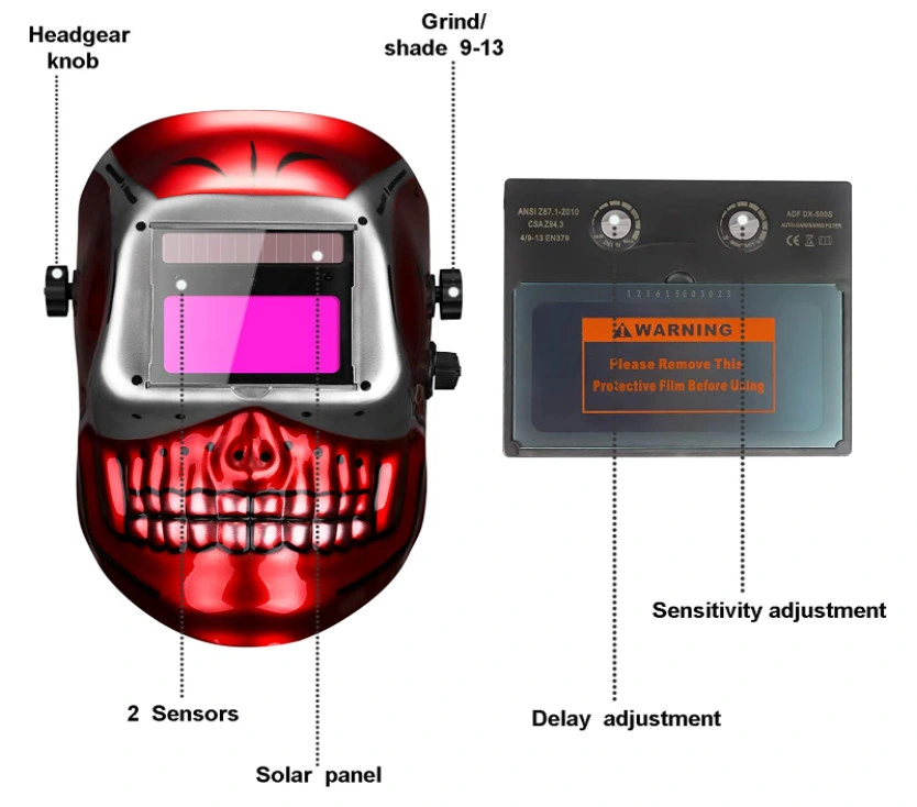 Welding Helmet - Solar Power Auto Darkening Welding Helmet - Adjustable Shade Range 4/9-13 for MIG TIG Arc - Welder Mask (Skull Design)