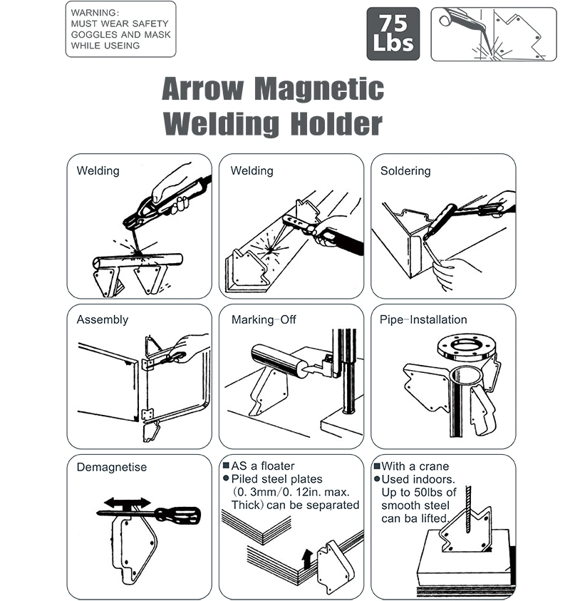 3 Angle Arrow Welder Welding Tools 5&quot; Welding Angle Magnet Magnetic Weld Holders