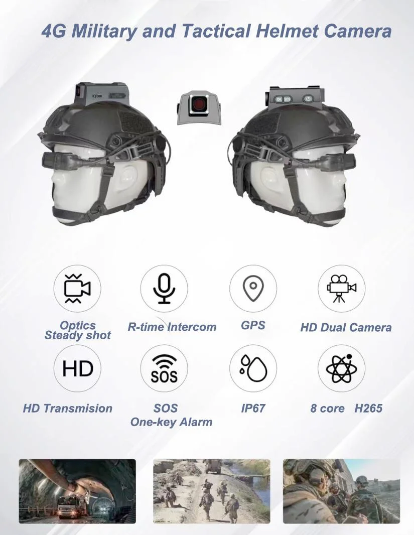 Built-in 4000mAh Battery Dual Lens Without Touch Screen 4G Tactical Helmet Camera