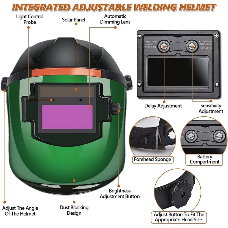 Adjustable Range PP Material Lithiur Battery Solar Powered Welding Mask Helmet Automatic Dimming