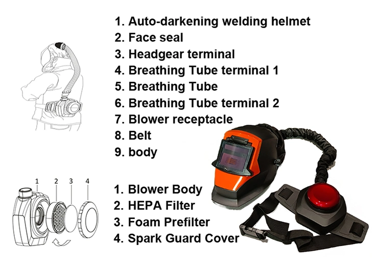 Rhk Automatic True Color Papr Solar Powered Auto-Darkening Air Purifying Ventilated Respirator Industrial Welding Helmet