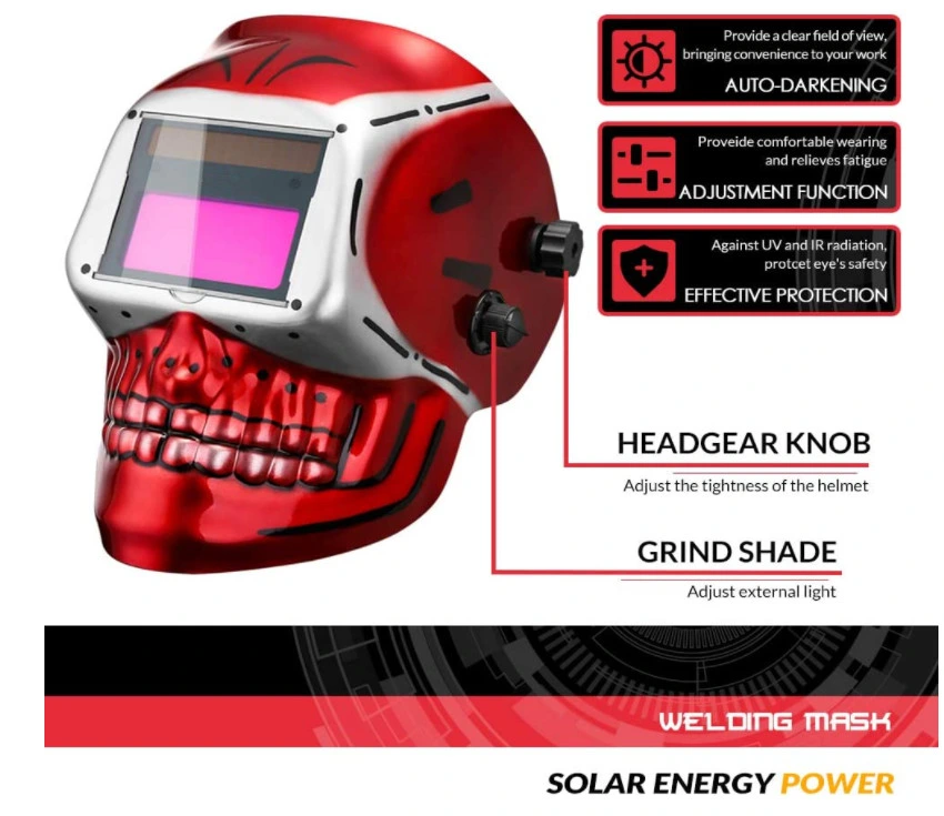 Welding Helmet - Solar Power Auto Darkening Welding Helmet - Adjustable Shade Range 4/9-13 for MIG TIG Arc - Welder Mask (Skull Design)