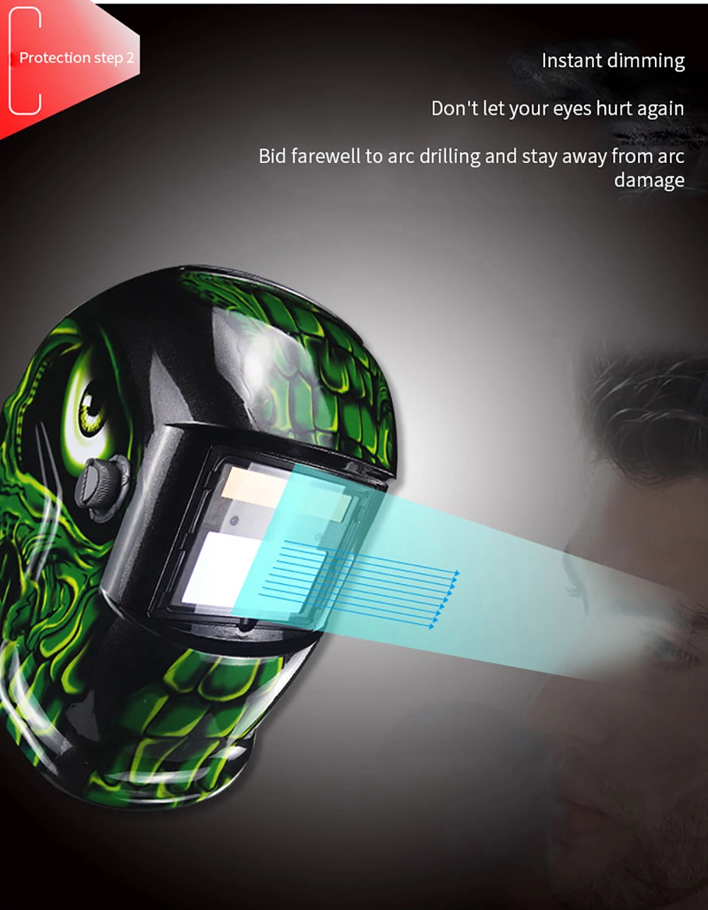 Certificated True Color Auto Darkening Solar Powered Welding Helmet with Grind Weld Function