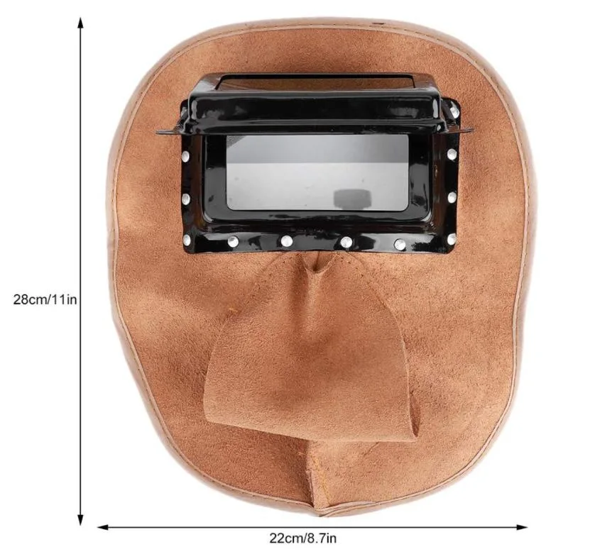 Cowhide Leather Welding Mask Heat Resistant Breathable with Lens Welding Work Hat for Polishing Welding Workplaces