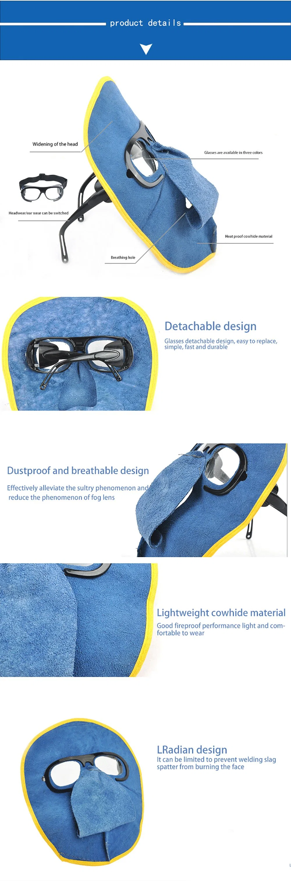 Leather Welding Protective Mask for Protecting The Face with Portable Detachable Glasses