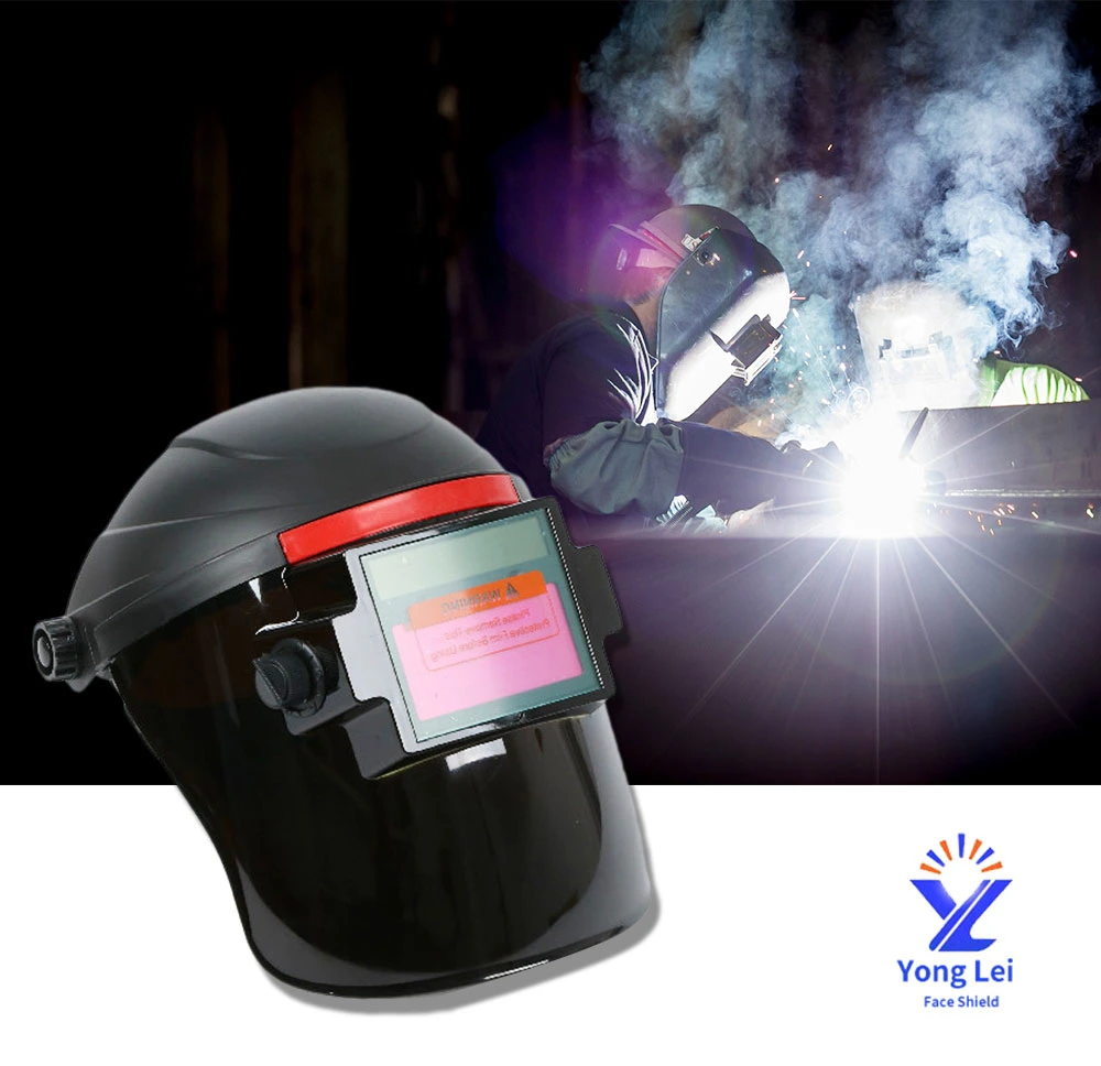 Lightweight Protective PC Screen Auto Darkening Solar Powered Foldable Flip Arc Welder Safety Welding Helmet with Headgear