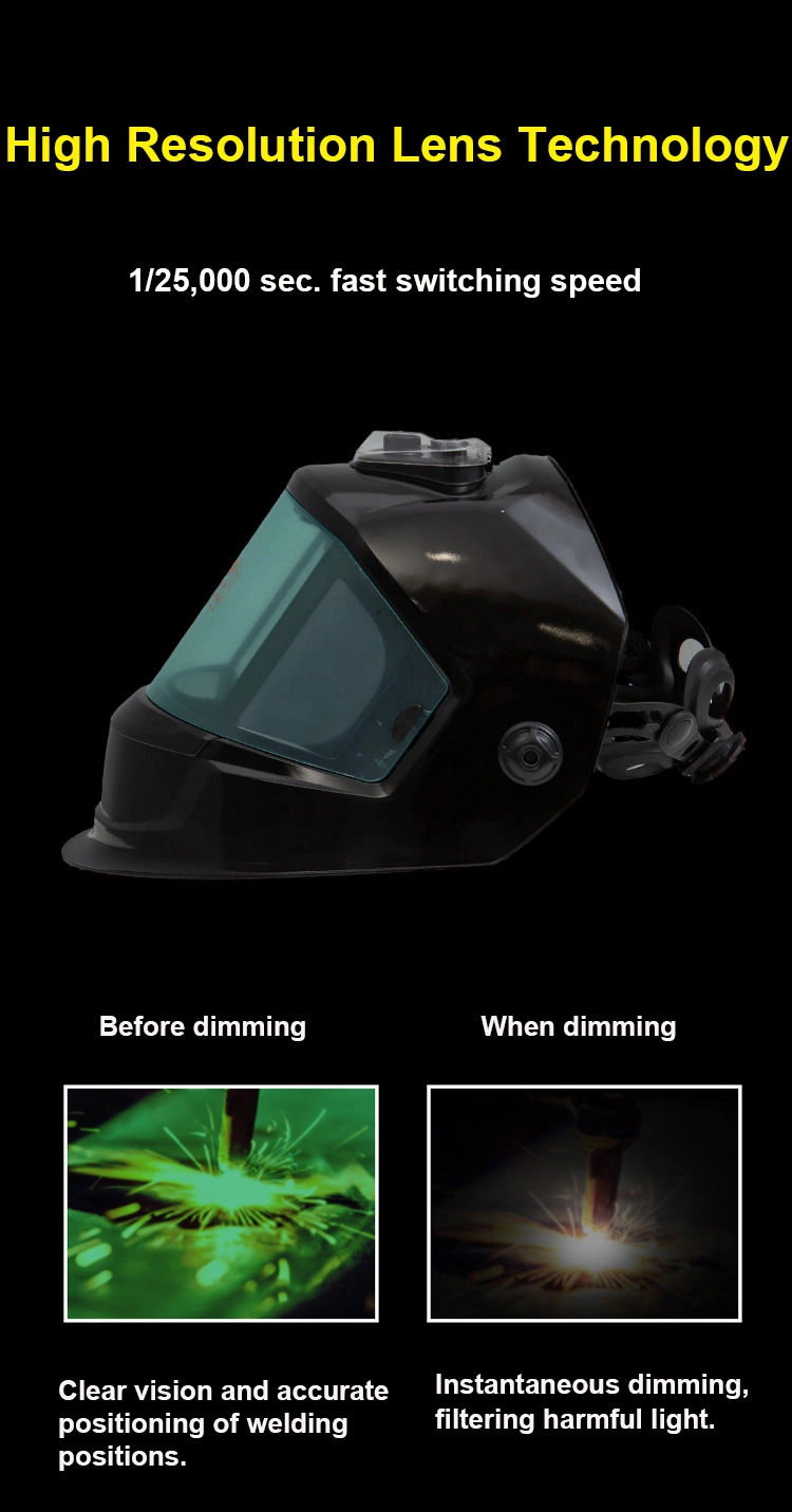 Rhk LED Lighting 4 Arc Sensor Solar Power Shade 5-9/9-13 Auto Darkening Side Windows Automatic Welding Helmet for Weld/Cut/Grind