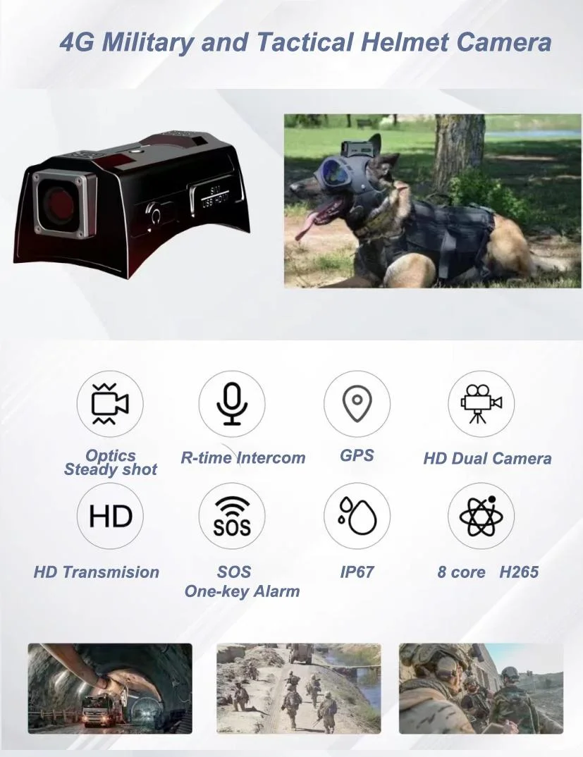 Built-in 4000mAh Battery Dual Lens Without Touch Screen 4G Tactical Helmet Camera