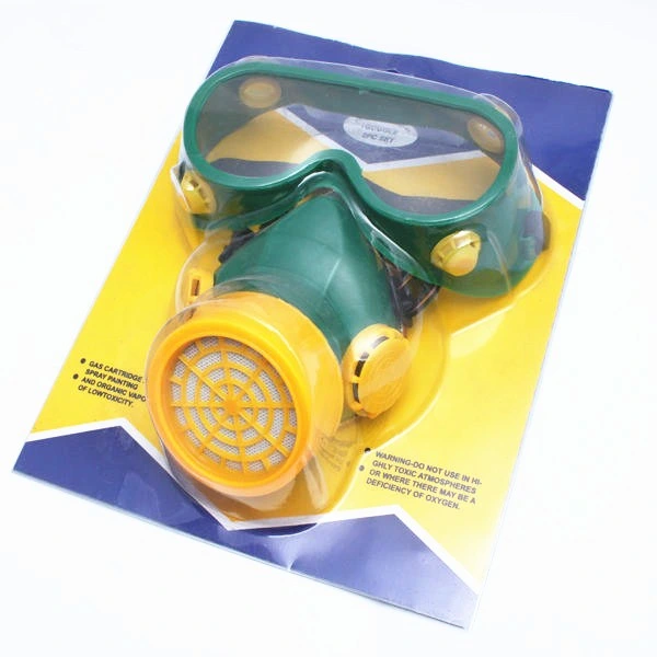 Face Mask with Double Filter Chemical Dust Mask Respirator with Safety Goggle