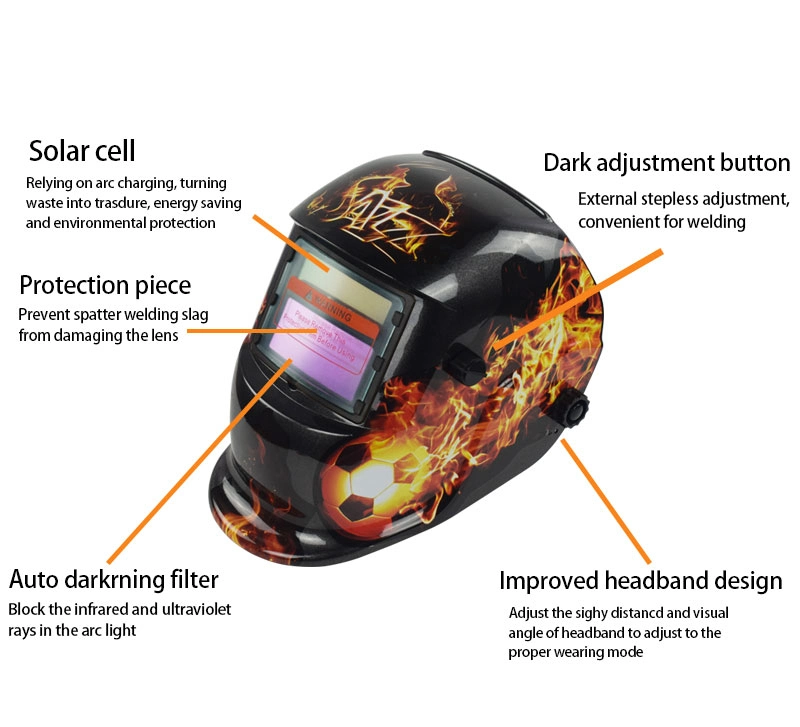 Safety Face Mask Auto Darkening Welding Helmet with Lithium Battery and Solar Cells