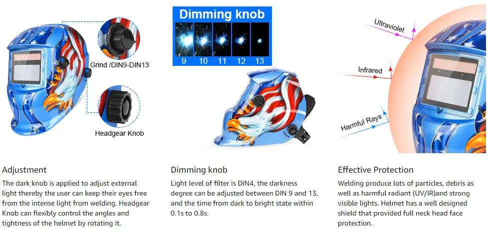 Factory Supply Solar Powered Welding Helmet Auto Darkening Hood with Adjustable Shade Range 4/9-13 for MIG TIG Arc Welder Mask