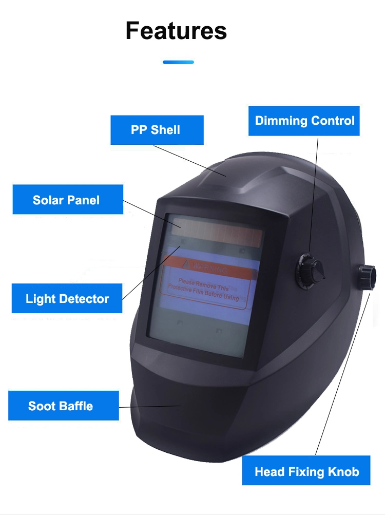 Rhk OEM Custom Large View Full Face Solar Power Auto Darkening Automatic Headgear MIG TIG Safety Welding Helmet