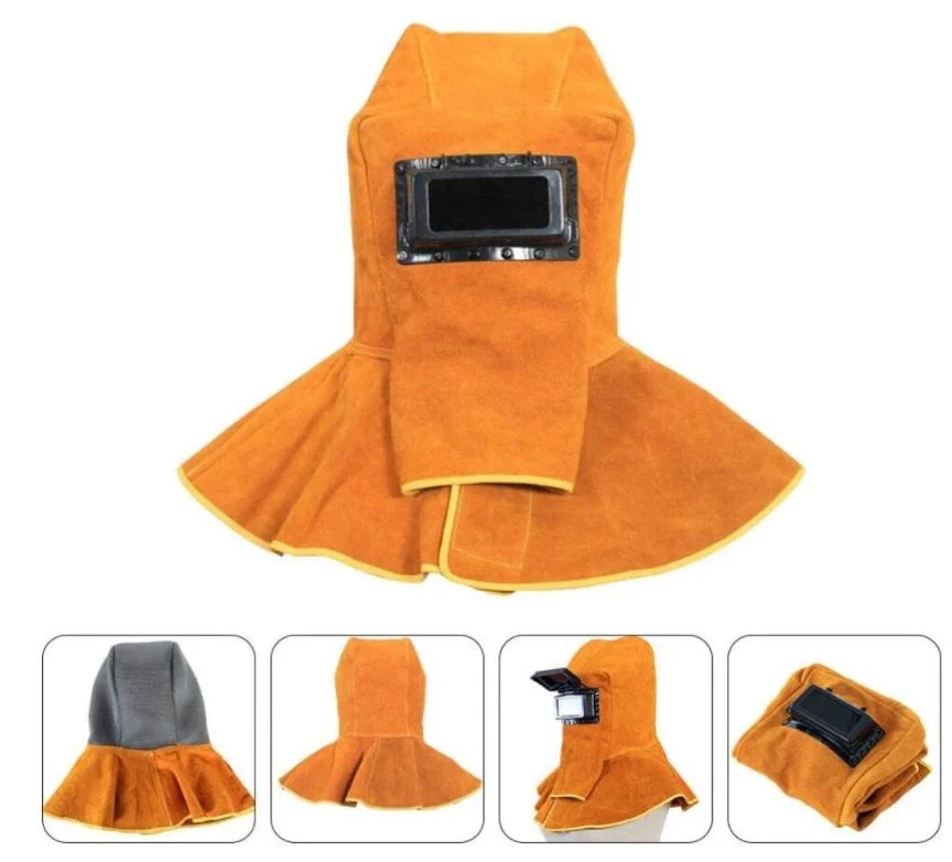 Leather Welder Hood Welding Helmet-Solar Auto Darkening Welding Mask Leather Head-Mounted Shawl Welding Protective Mask