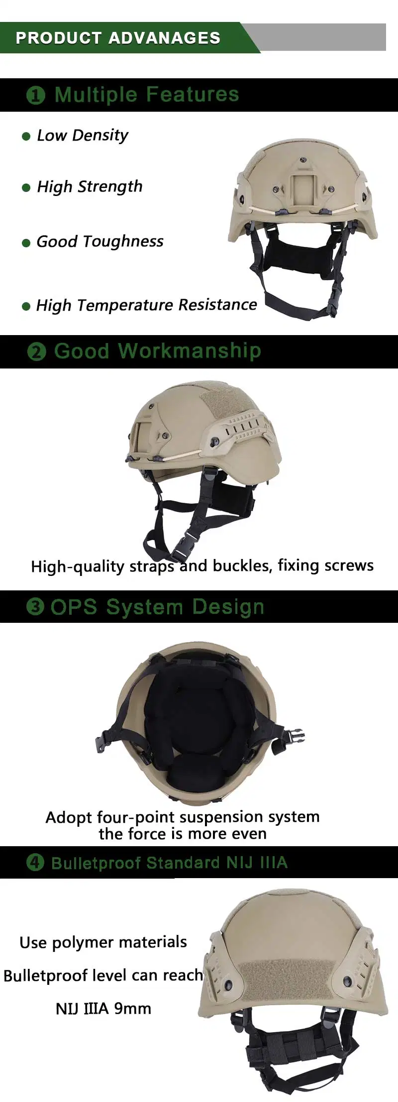 Double Safe PE/Aramid Ballistic Army Mich Tactical Combat Comfortable Protective Military Safety Bullet Proof Helmet