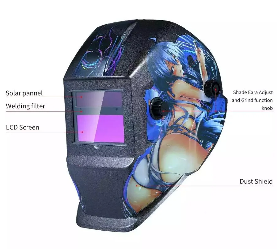 Digital Solar Power Auto Darkening Welding Helmet, Low Profile Grind Button, for TIG, MIG/Mag, MMA, Plasma, 6+1 Extra Lens Cover