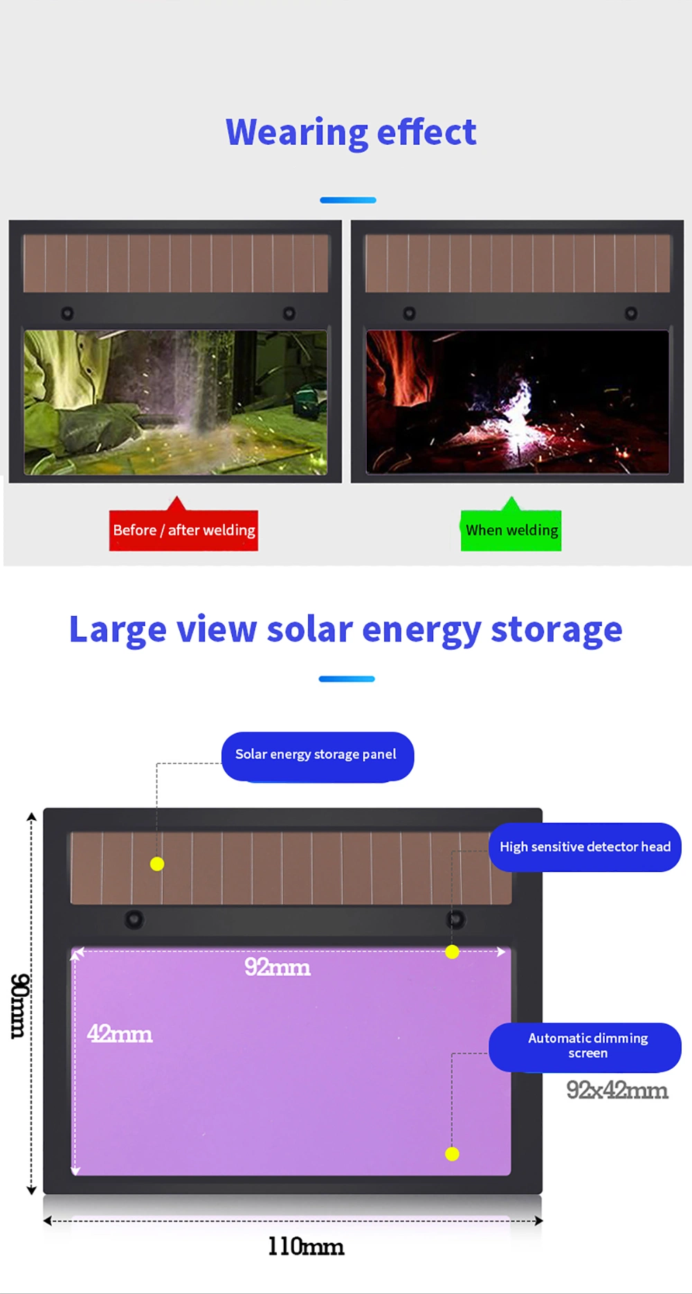 Chinese Style External Solar Powered Li-Lion Battery Wide View Auto Dark Darkening Auto Darkening Safety Welding Helmet