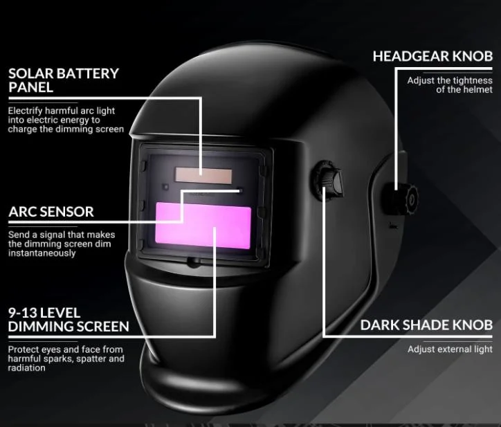 Welding Helmet Auto Darkening Solar Powered Welder Mask with Welding Gloves, 6 Replacement Lens and 2 Sensors, Welding Mask with Adjustable Wide Shade Range