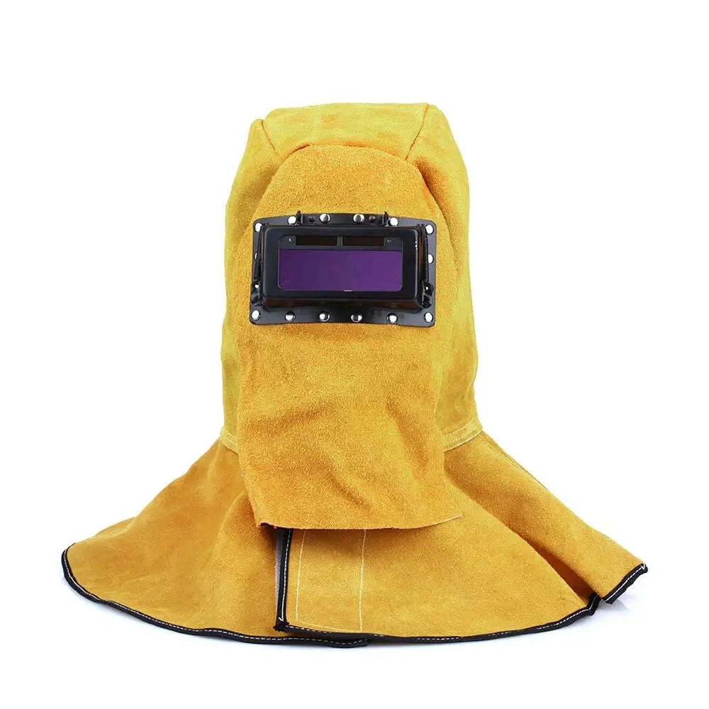 Yellow Head-Mounted Flip up Black Lens Cowhide Split Leather Welder Protection Shield Welding Helmet Protective Hat Mask