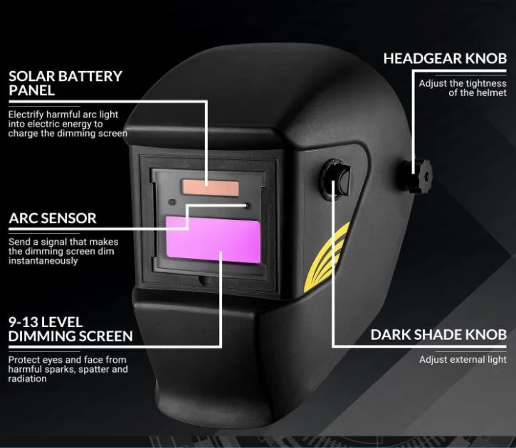 Welding Helmet Solar Powered Auto Darkening Hood with Adjustable Shade Range 4/9-13 for MIG TIG Arc Welder Mask Black