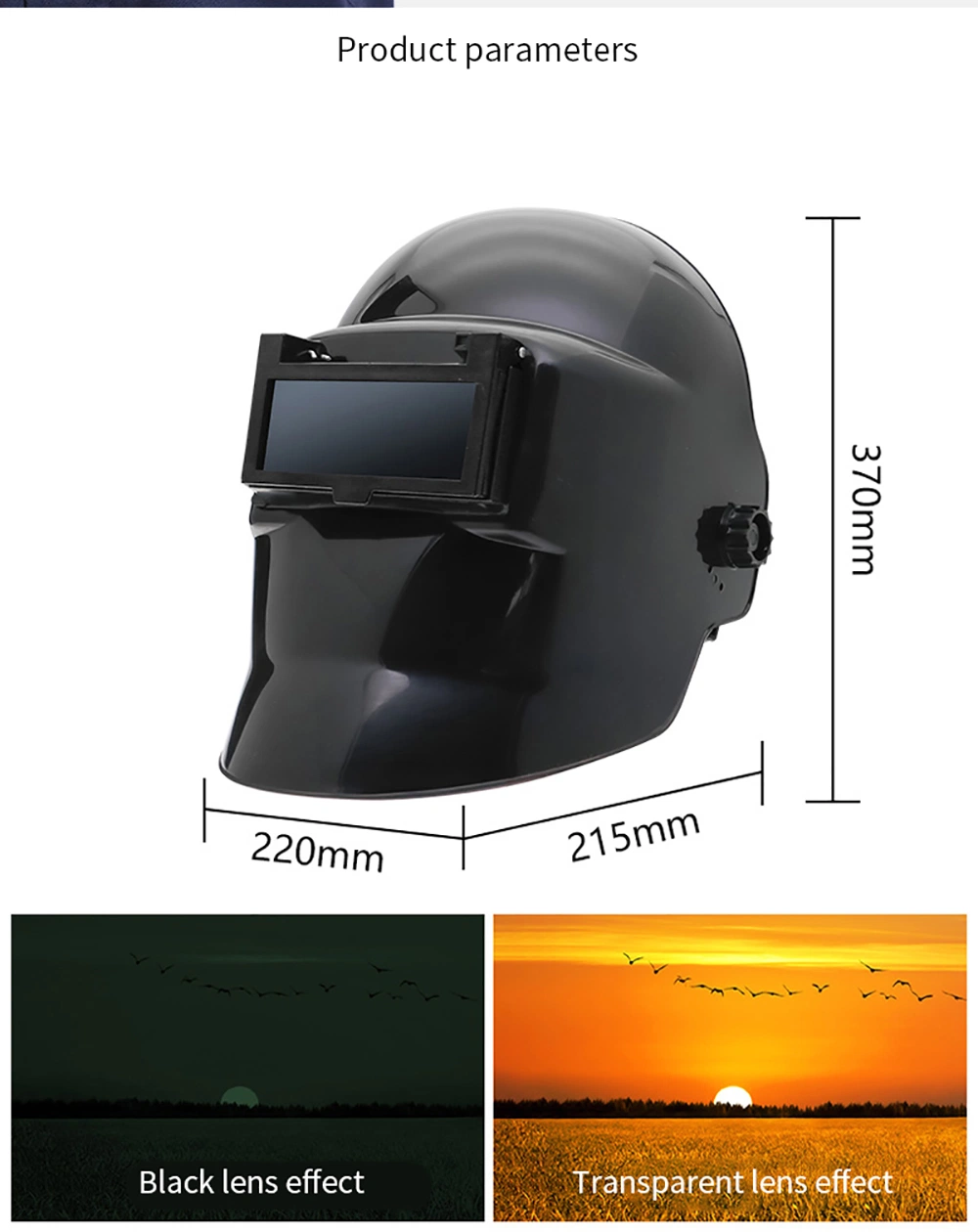 Solar Automatic Blackening Pure Black Electric Welding Protective Helmet
