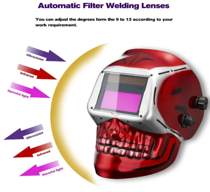 Welding Helmet - Solar Power Auto Darkening Welding Helmet - Adjustable Shade Range 4/9-13 for MIG TIG Arc - Welder Mask (Skull Design)