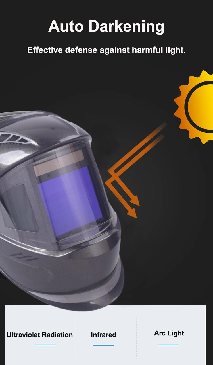 Rhk Custom Cheap Wide View Solar Energy Auto Darkening Hard Hat Safety Electric Black Welding Helmet Mask for MIG TIG