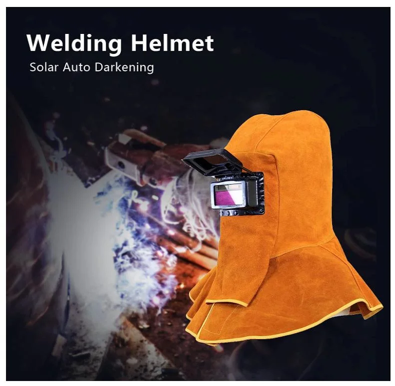 Leather Welder Hood Welding Helmet-Solar Auto Darkening Welding Mask Leather Head-Mounted Shawl Welding Protective Mask