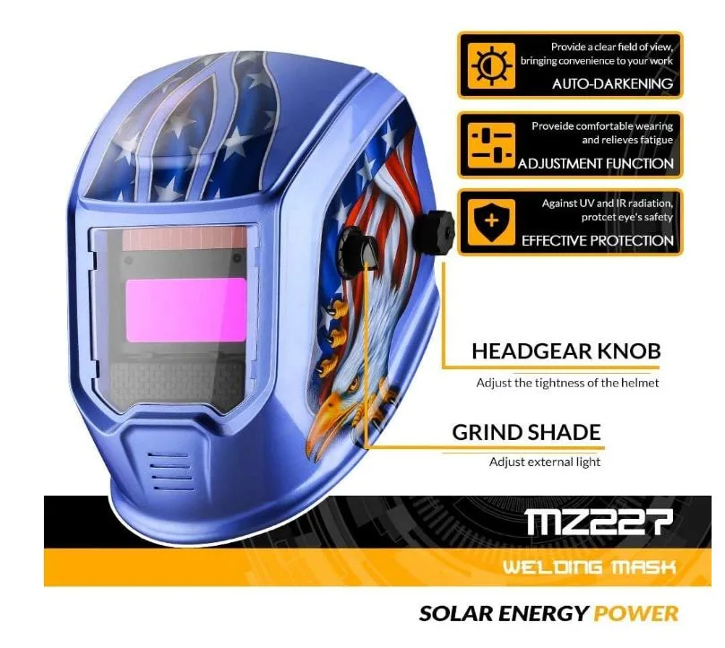 Welding Helmet Auto Darkening Solar Powered Hood with Adjustable Shade Range 4/9-13 for TIG MIG Arc Welder Mask