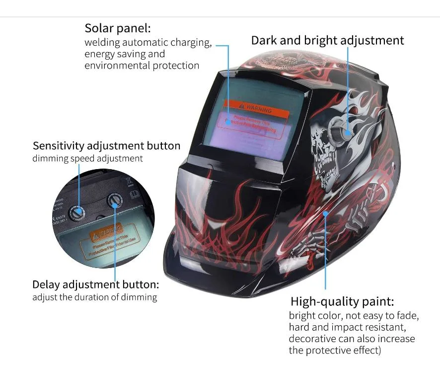Solar Power Auto Darkening Welding Helmet Wide Viewing Field Welder Hood for MIG TIG Arc Cap Mask (Ghost of death)