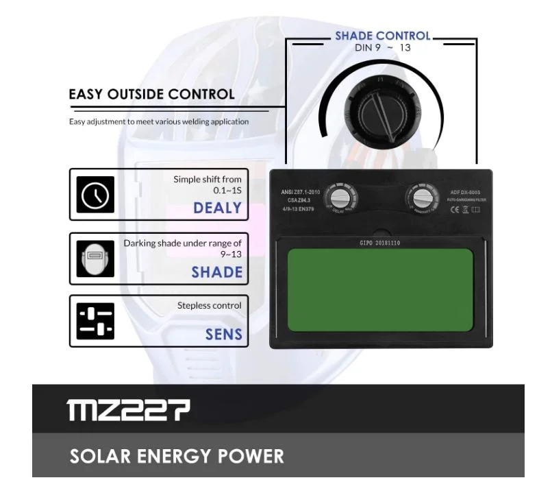 Welding Helmet Auto Darkening Solar Powered Hood with Adjustable Shade Range 4/9-13 for TIG MIG Arc Welder Mask