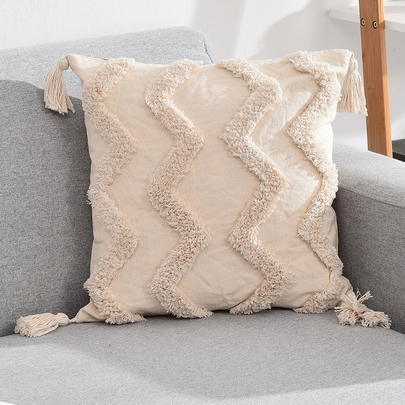 Home Decorative Tassel Decorative Sofa Cushion Cover, 45*45 Cm Pillow Cover Boho Style for Home Decor