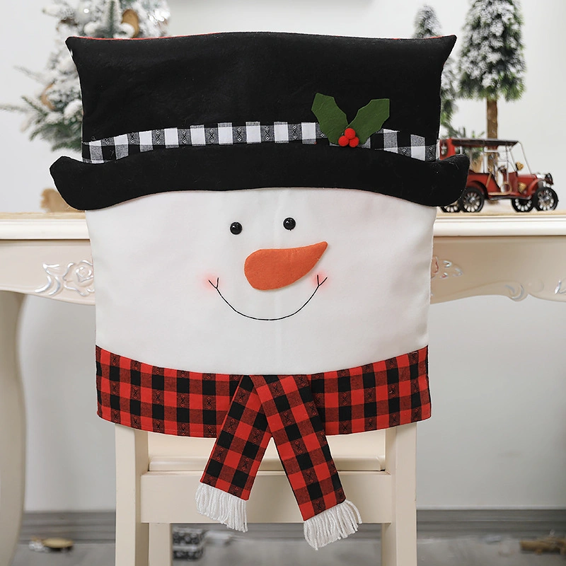 Family Christmas Decorations Red and Black Grid Creative Cartoon Couple Old Man Chair Cover Table and Chair Back Cover for Decoration
