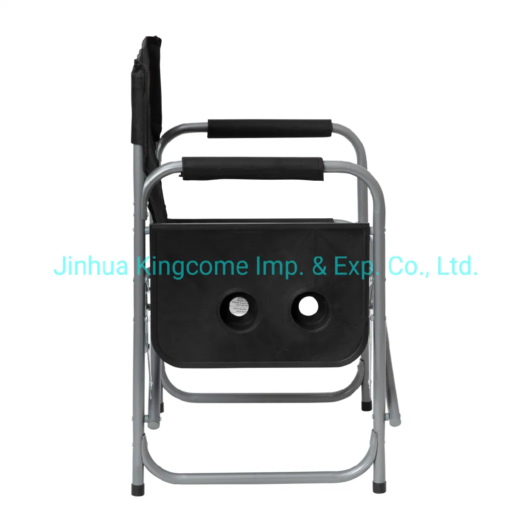 Folding Black Director&prime; S Camping Chair with Side Table and Cup Holder Fishing Chair