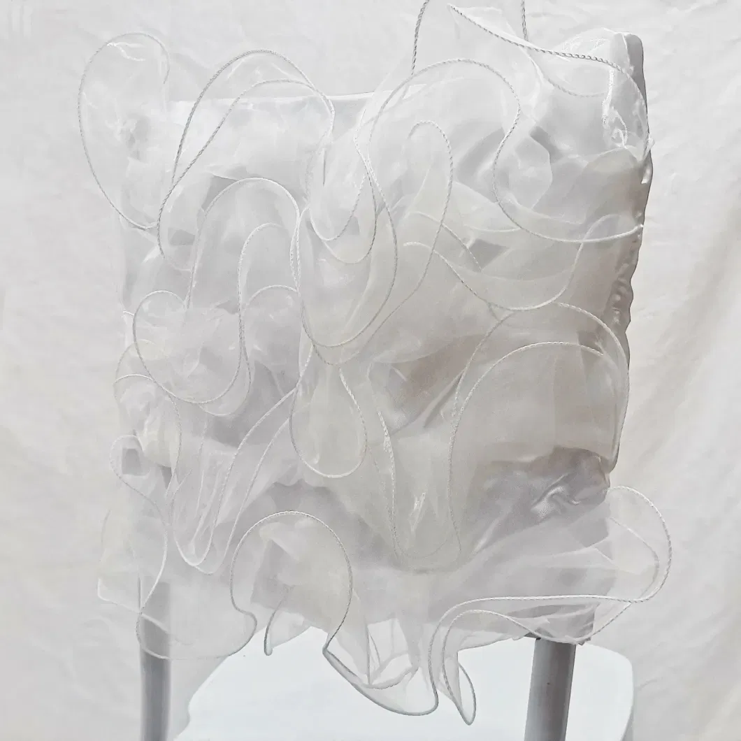 White Organza Wedding Chair Back Decoration Chair Back Cover Caps with Flower Sash Decor