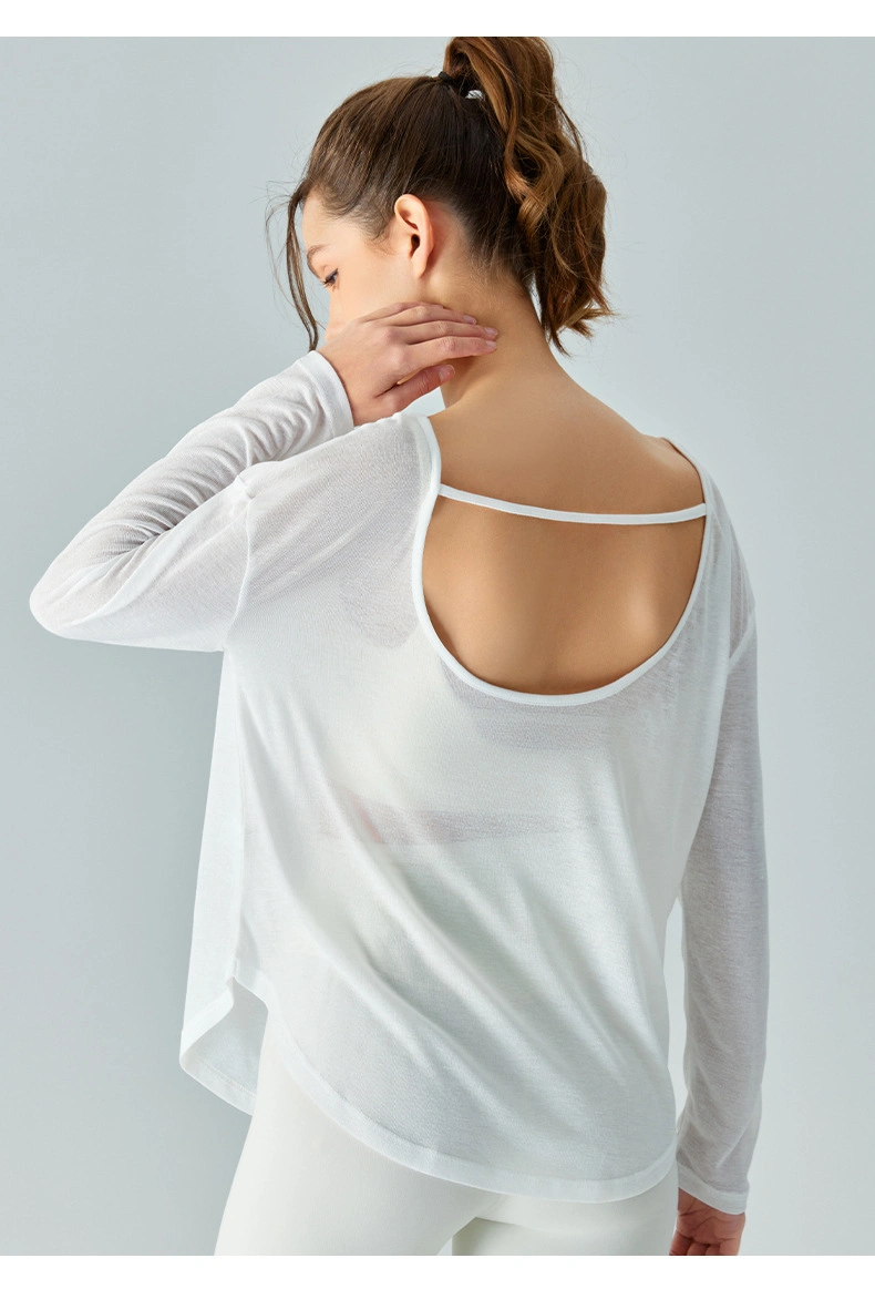 Bibbed Yoga Top Long Sleeved Backless Loose Fitting Women&prime;s Gym Wear T-Shirt Lightweight and Breathable Sports Cover